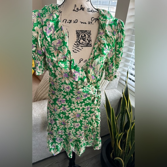 Topshop Women's Green Dress Floral Wrap Dress - Picture 3 of 11